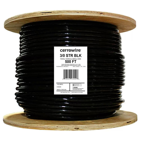 Marmon Home Improvement  500 ft. 3/0 Gauge Black Stranded Copper THHN Wire