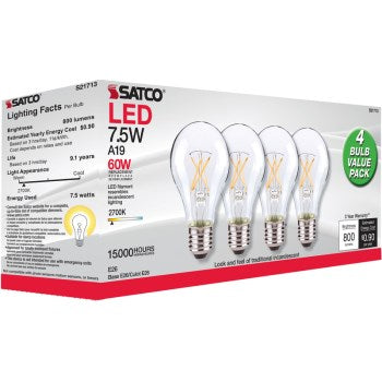 Satco Products S21713 Led 4pk 7.5w A19 C Bulb